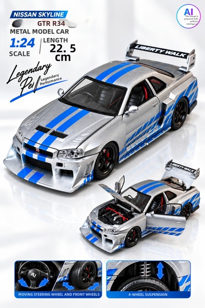 YILDIRIM OYUNCAK Die Cast Nissan Skyline Gt-R R34 Metal Model Car 22.5 cm – 1...