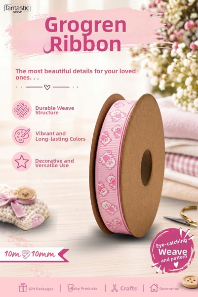 FANTASTIC KURDELE Baby Themed Grosgrain Ribbon 10 mm X 10 Meters – Baby Showe...