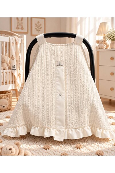 Pedimu Winter Pique Fabric Gray Color Ruffle Detailed Stroller Cover