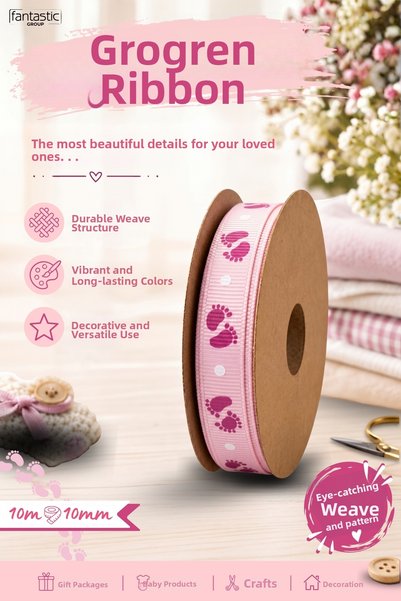FANTASTIC KURDELE Baby Themed Grosgrain Ribbon 10 mm X 10 Meters – Baby Showe...