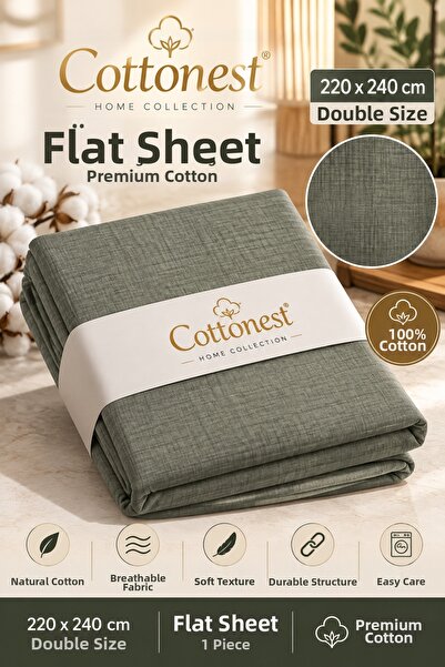 Cottonest Cearșaf plat din bumbac premium, dublu, 220x240 cm, verde