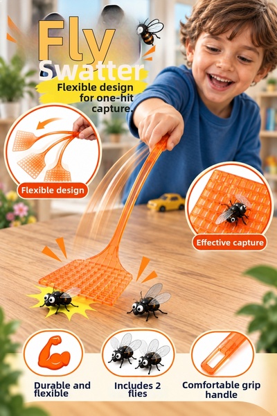 hak-iş oyuncak Flexible Fly Catcher Toy Orange – Fun Catching Game with 2 Flies