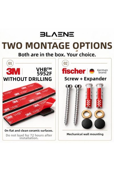 Blaene Stainless Steel No-Punch Mounting Adhesive and Screw Minimal Toilet Paper Holder, Wc Paper Hanger, Bathroom & Toilet Inox- Bth-016