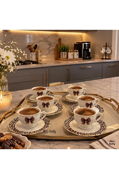 Miss Betty Savana New Bone 6-Person Coffee Cup Set Turkish Coffee Presentatio...