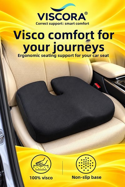 VISCORA Visco Tailbone Seat Cushion – U-Shaped Non-Slip Base for Car, Office, and Home