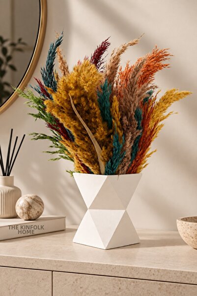 betonmall Pampas Dry Flower Arrangement in Concrete Pot Artificial Shocked Pa...