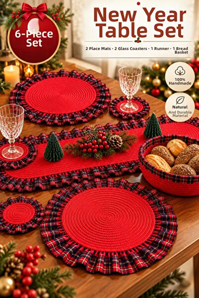 Ckdesign New Year Tableware Set Red & Navy Blue 6 Pieces