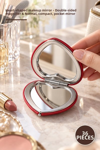 Yenilig 36 Heart-Shaped Makeup Mirrors – Double-Sided Magnifying & Normal, Po...