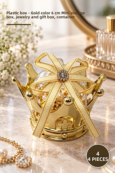 Yenilig 4 Pieces Plastic Boxes – Gold Color 6 cm Mini Storage Box, Jewelry an...