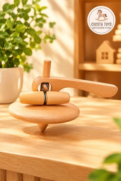 COCOTA TOYS Wooden Fun Wooden Spinning Top - Traditional Educational Wooden C...