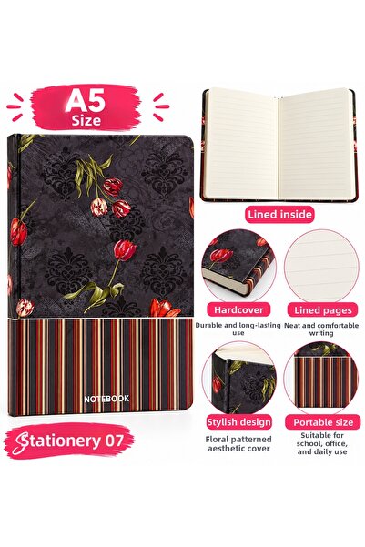 TOMBİ-X A5 Lined Notebook Hard Cover Patterned Journal Notebook