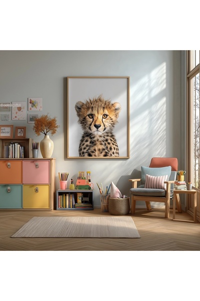 KEYFHOME Poster drăguț cu pictură MDF cu cadru de ghepard pentru camera bebel...