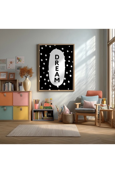 KEYFHOME Dream Puantiyeli Negru Alb Încadrat MDF Tablou Poster Copii Camera D...