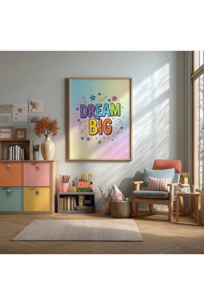 KEYFHOME Dream Big Color Motivation MDF Table Poster cu rama pentru camera co...