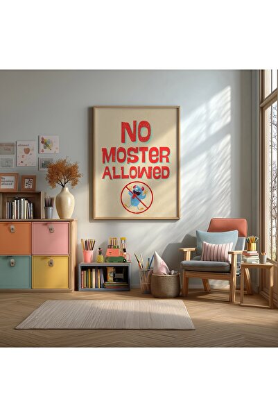 KEYFHOME Poster de pictură pe tablă MDF cu cadru, cu textul „No Monsters Allo...