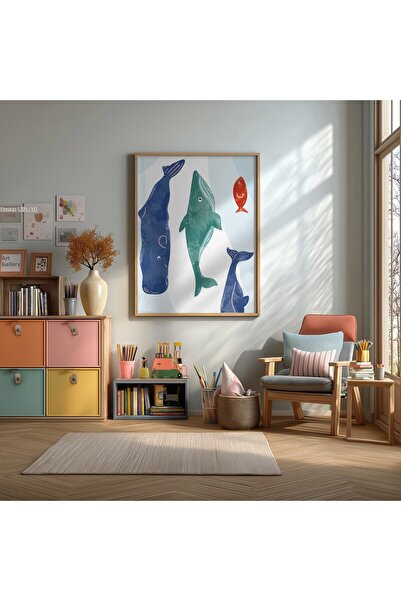 KEYFHOME Poster de pictură pe tabla din MDF cu tematică marină cu balene, cad...
