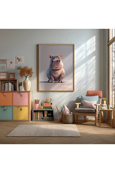 KEYFHOME Poster drăguț cu tablou MDF cu cadru de hippopotamus pentru copii, c...
