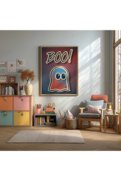 KEYFHOME Poster de pictură MDF înrămat cu fantomă drăguță Boo, cadou decorati...