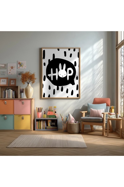 KEYFHOME Poster de pictură MDF înrămat cu iepure Hop, cadou decorativ de pere...