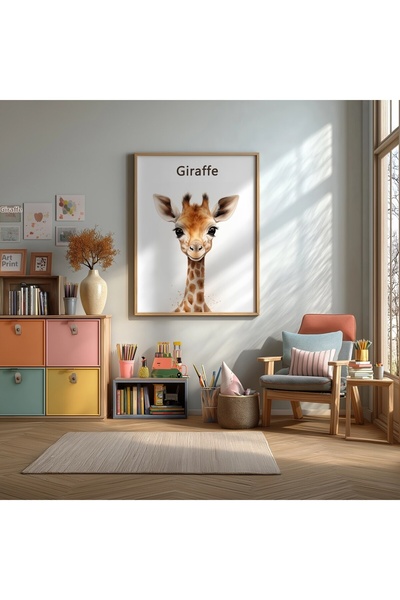 KEYFHOME Poster de pictură MDF înrămat cu desen cu girafă pentru bebeluși, ca...