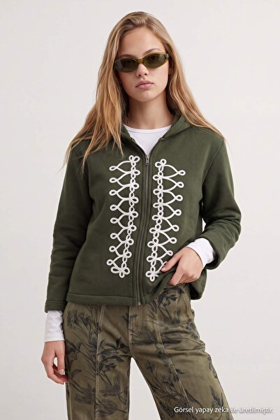 Trendyol Kollektion Khakifarbenes, gestricktes Oversize-Sweatshirt mit Reißve...