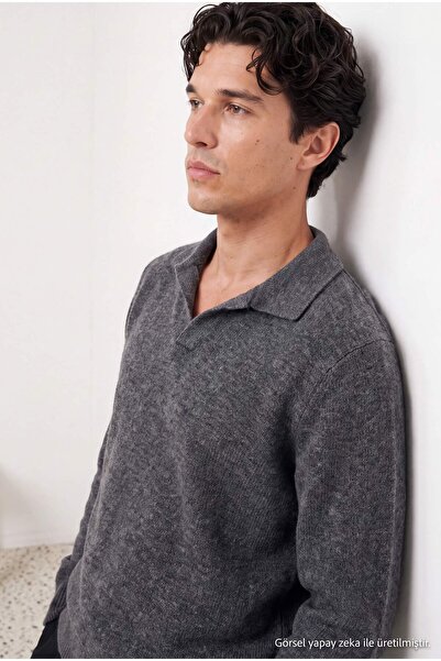 Trendyol Collection Anthracite Regular/Normal Cut Brushed Polo Neck Knitwear ...
