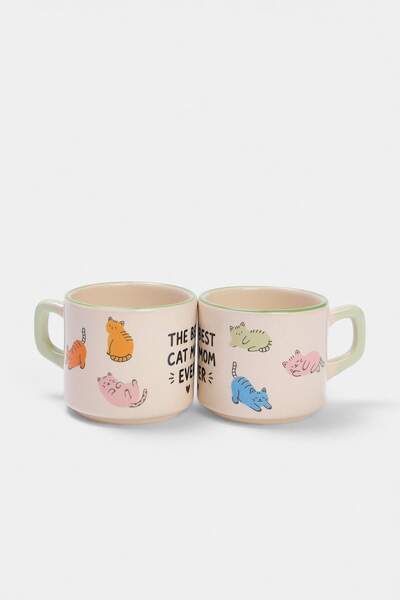 TRENDYOLMİLLA HOME 2-Piece Cat Mom Mug Set 8 cm - 184 ml Tphss26Up00012