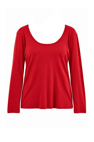 Trendyol Curve Rote Strickbluse mit U-Ausschnitt in Übergröße TBBAW26AF00112