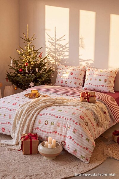 TRENDYOLMİLLA HOME Σετ Παπλωματοθήκη Διπλό με Θέμα τα Χριστούγεννα με Ελαστικ...