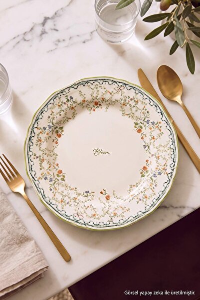 TRENDYOLMİLLA HOME 4-teiliges Bloom Porzellan-Serviertellerset mit Blumenmust...