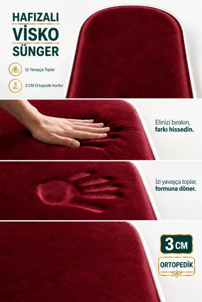 Carpetella 3 cm Sponge Orthopedic Luxury Velvet Prayer Mat Solid Color Patternless Prayer Mat with Non-Slip Base 70X120Cm