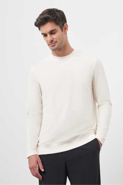 Morven Erkek Kremrengi Basic Dynamic Fit Bisiklet Yaka Sweet Shirt