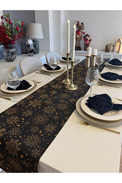 Decamor home New Year Themed Black Runner New Year Table New Year Runner