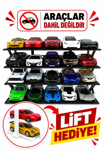 Reborn 3D 1/64 Ölçek Model Araç Standı 20 Araçlık Koleksiyon Sergileme Rafı