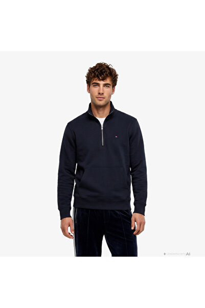 Tommy Hilfiger Essential Terry New 1/4 Zip Erkek Lacivert Sweatshirt