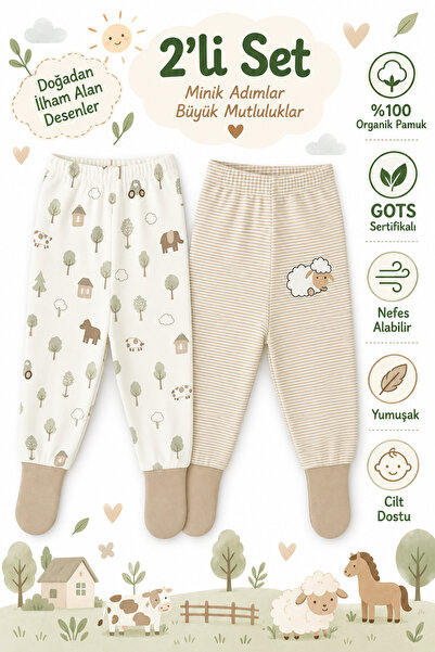 Melekpare Bebek&Çocuk Organik Patikli Pantolon Kendinden Çoraplı Alt Pijama M...