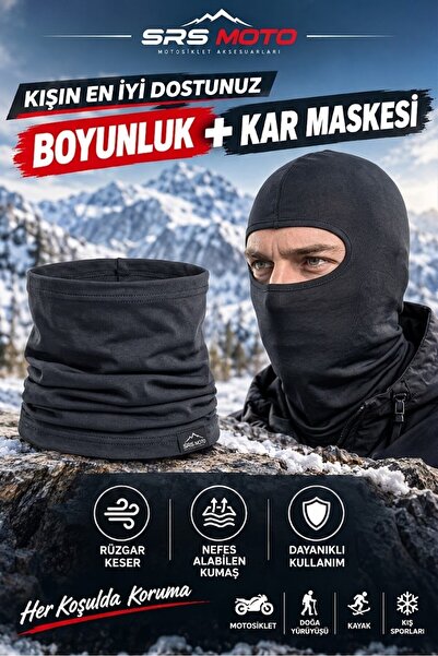 ASSAMOTO Motosiklet Termal Boyunluk & Motosiklet Kar Maskesi Balaklava Seti