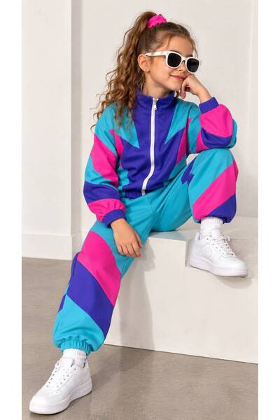 Genel Markalar BaBe by DT Unisex Çocuk 80'ler Temalı Paraşüt Kumaş Eşofman Ta...