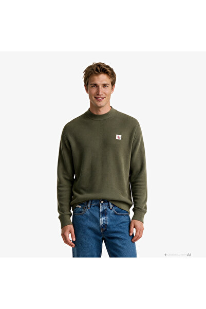 Calvin Klein Erkek Waffle Pamuklu Bisiklet Yaka Kazak