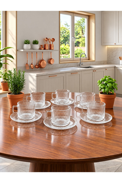 AR HOME طقم شاي زجاجي مزخرف من 12 قطعة.