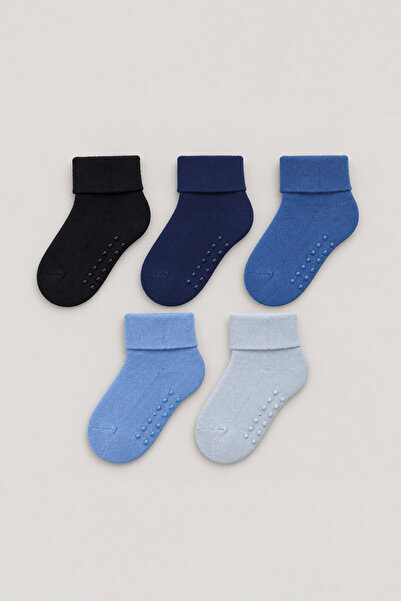 MEM SOCKS 5'li Organik Pamuklu Dikişsiz Kaydırmaz Havlu Çocuk-bebek Soket Çorabı