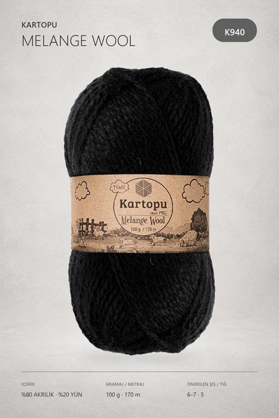 Melange Wool Yünlü El Örgü Ipi K940 Siyah