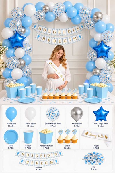 DEHAPARTY Baby Shower Themed Baby Boy Celebration Set with Sash, Balloon, Ban...
