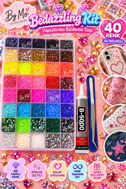 By MO Accessories 40 Renk Bedazzling Kit Yapıştırma Süsleme Taşı Seti – Telef...