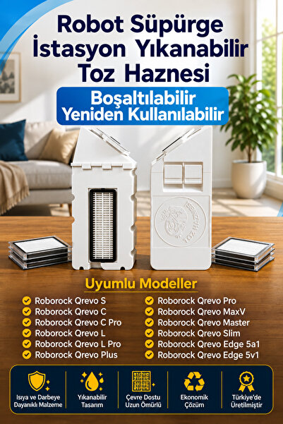 Toz Haznesi Roborock Qrevo Serisi Uyumlu Yıkanabilir Yeniden Kullanılabilir R...