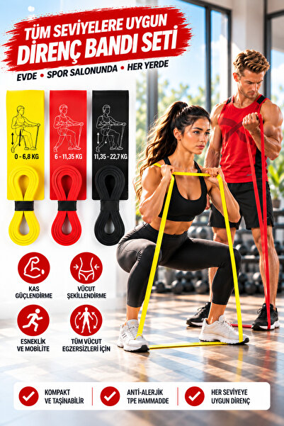 Arkagan Direnç Bandı Seti 6-11-22 KG 3’lü | Kas Geliştirme, Pilates, Direnç L...