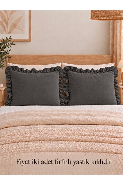 Decamor home İnci 2 τεμάχια Vintage βολάν με γκρι ανθρακί μαξιλαροθήκες