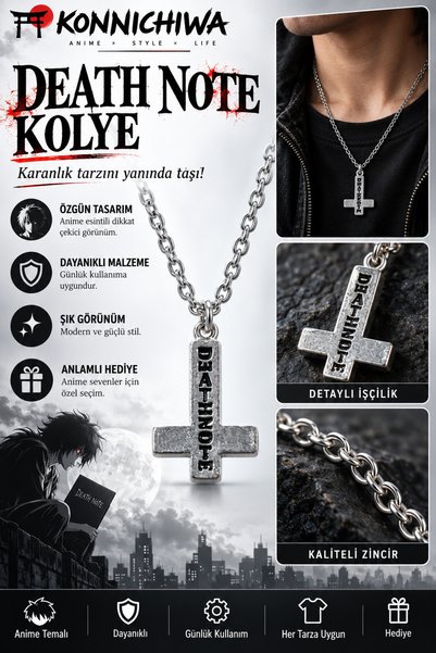 FG KONNİCHİWA Death Note Haç Istavroz Çelik Kolye Haç Simgeli Motifli Death N...