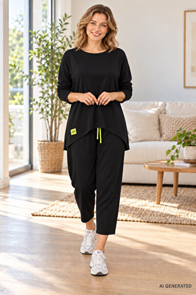 Modayakamoz Women's Two-Thread Viscose Cotton Fabric Arming Detailed Double Set