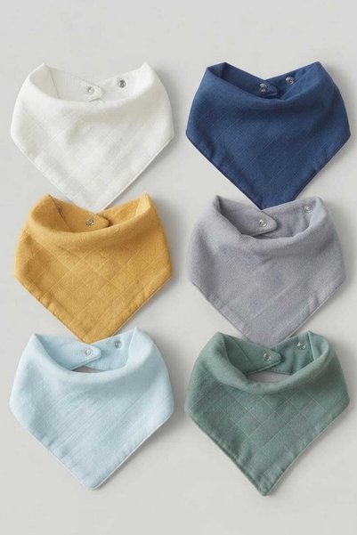 sağel 100% Cotton 6 Pieces Muslin Collar Bib Double Layer Two Snaps Bulut (Scarf, Drool Bib)
